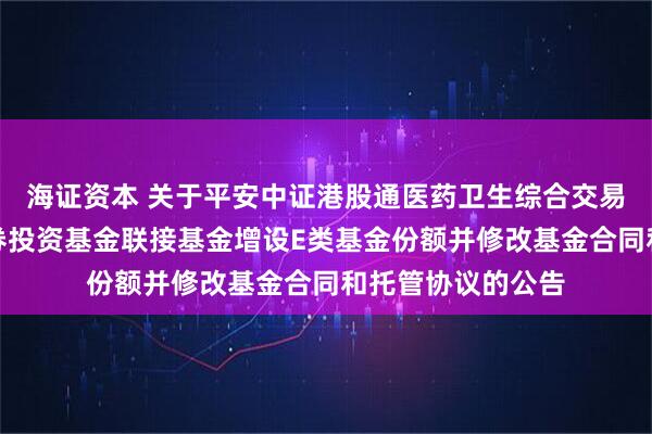 海证资本 关于平安中证港股通医药卫生综合交易型开放式指数证券投资基金联接基金增设E类基金份额并修改基金合同和托管协议的公告